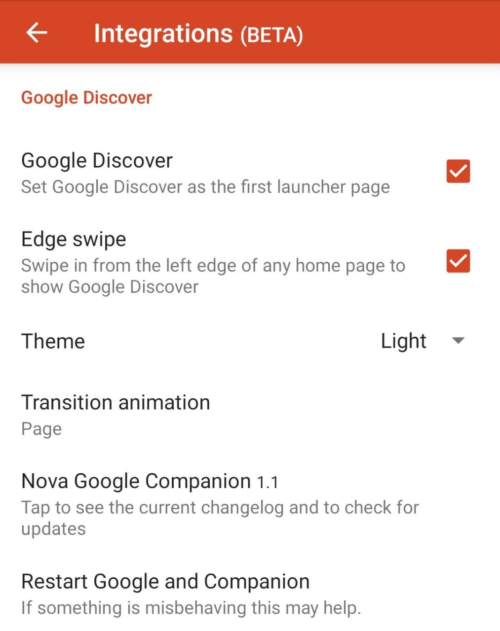 Google Feed custmization options in Nova Launcher