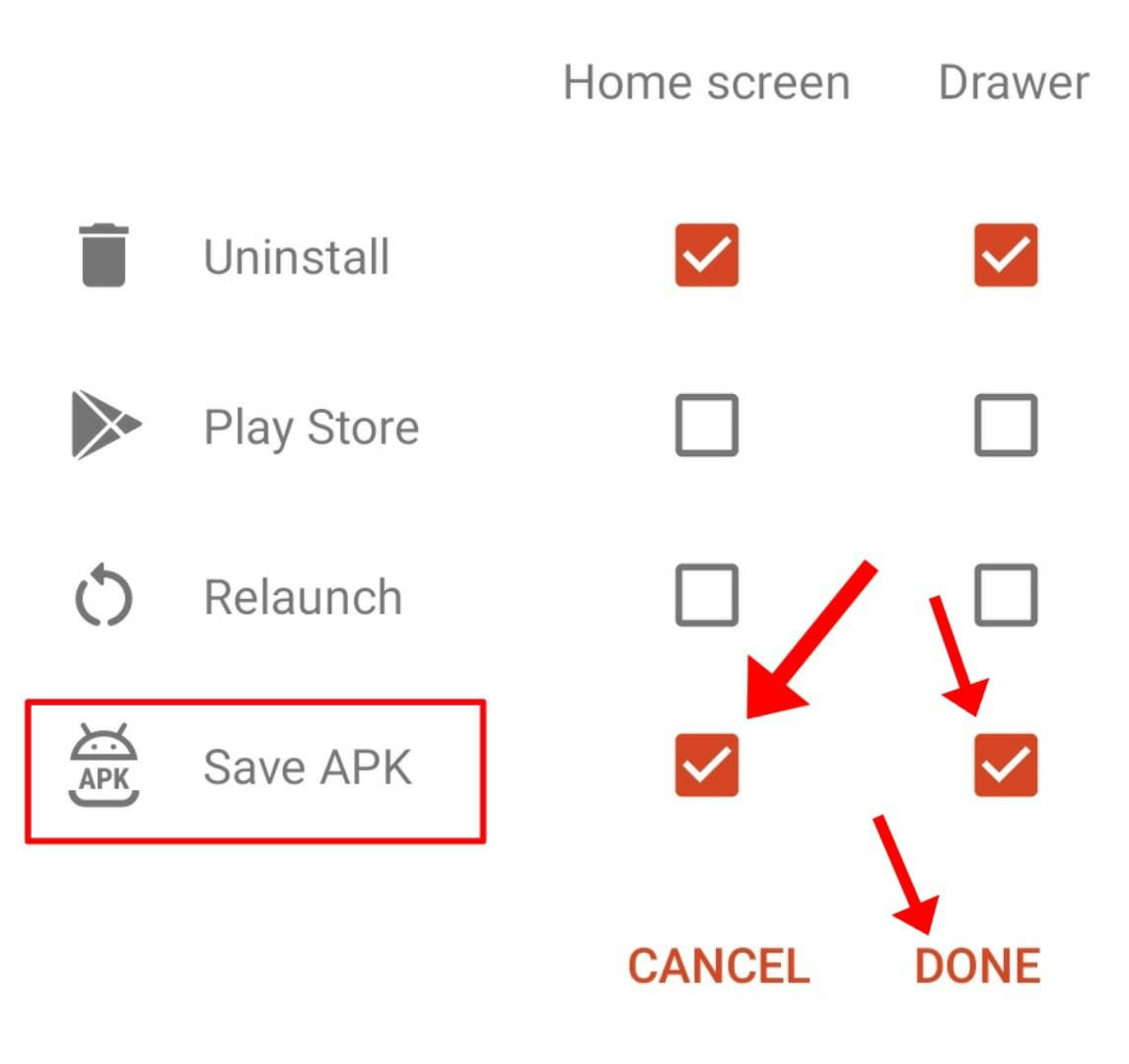 Save Apk Option in Nova Launcher