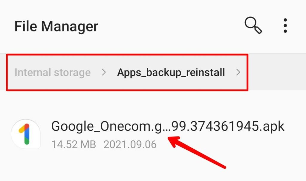 App Backup and Reinstall Storage Folder in file Manager