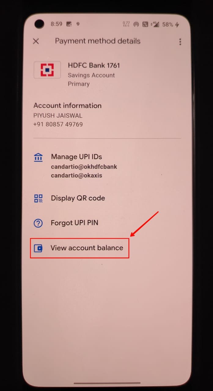 how to check account number in google pay app