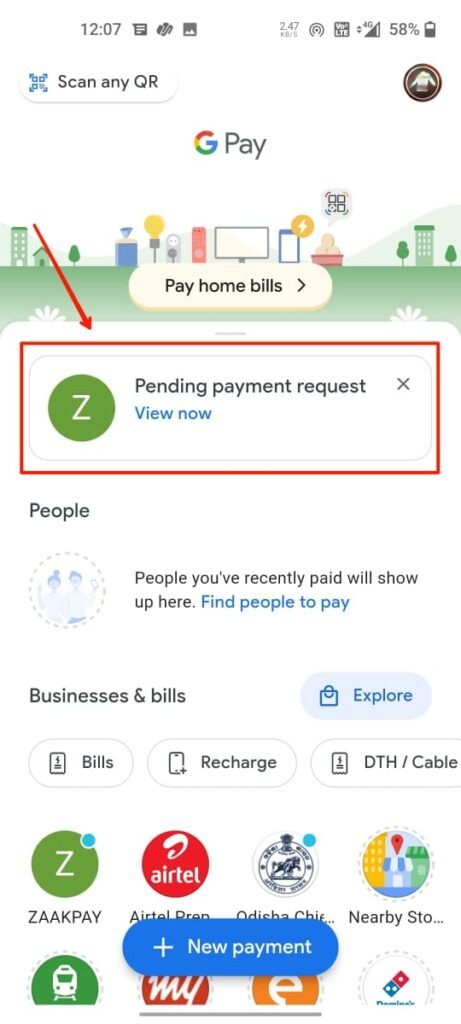 Pending payment request Google Pay