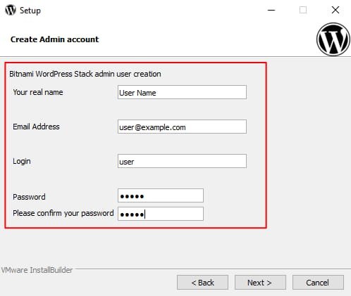 Set User name and password for WordPress Admin