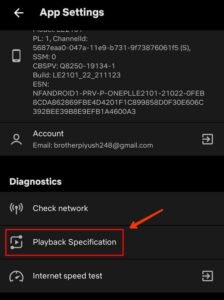 Palyback specifications option in Netflix