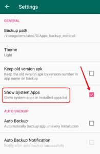 Show system app setting in app backup and restore app android