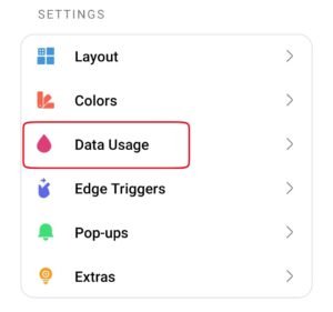 Data Usage option in Mi control center app