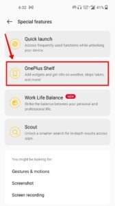 OnePlus shelf Option