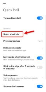 select shortcut for quick ball