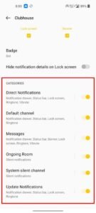Notification Setting in the Android Settings For Clubhouse App