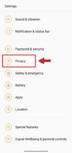 privacy setting option oneplus